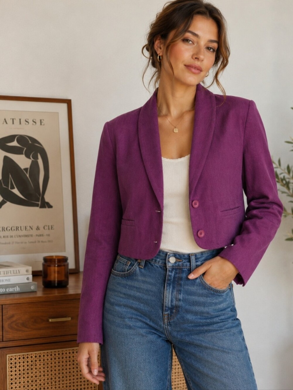 Vintage Suburbans Corduroy Blazer Women's 16 Purple Shawl Collar Made in USA